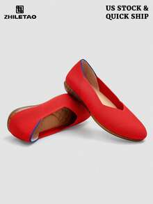 Women's Flats Round Toe V-Shaped Mouth Comfort Daily Casual Commut Low Wedge Ankle Strap Adjustable Buckle Flats Shoes For Valentine's Day - 紅色 - 查看 3