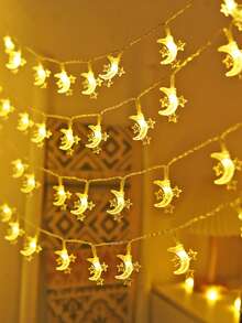 1pc 1.5/3/6M Moon & Star LED String Lights, Holiday Event Party Decor Lights, Outdoor Garden Decor Star & Moon Lights, Indoor Room Bedroom Decor Star & Moon Lights, Decoration Star & Moon Lights - 黃色 - 查看 6