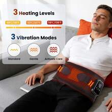 Hailicare Cordless Heated Waist Belt,3 Heat & Vibration Modes,LCD Touchscreen,15Min Timer,3 Plastic Steel Supports,Space Cotton For Back Abdomen Pain Relief,5-Second Fast Heating, Breathable & Sweat-Free,Type-C Charging Heating Pad,Valentine's Day Gift - Black - View 2