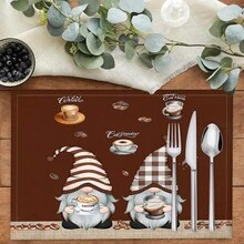 1件/4件/6件装亚麻餐垫，咖啡精灵图案，适用于餐桌，四季皆宜，现代可水洗餐垫，房间装饰，杯垫，厨房用餐，室内外聚会，家居装饰，理想礼物 - 彩色 - 查看 2