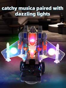 STEM Children's Robot Fighter Toy - A Children's Electric Airplane Toy With Lighting, Music, And Electric Rotation Functions (Excluding Batteries). This Airplane Model Is Suitable As A Birthday Gift For Boys During Easter And Ramadan, A Party Prize, And Has A Realistic Model Design. Children's Toys, Boys' Toys, Airplane Toys, Helicopter Fighter Models - Transforming Airplane Robot - View 6