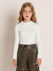 Balabala 女童针织毛衣，2025冬季套头衫，柔软棉质打底衫，可爱时尚 - 米白 - 查看 1