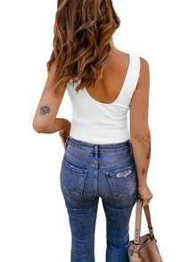 Women's Lace Patchwork Deep V Neck Knitted Vests Camis Tank Tops Casual Lightweight Basic Summer Tops - trắng - Xem 3