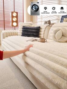 1pc Thick Warm Solid Color Rabbit Fur Sofa Cushion, Style Pet-Friendly Anti-Dirty Anti-Slip Sofa Cover, Autumn/Winter Anti-Scratch Sofa Protector Suitable For L-Shaped Combination Sofa And 1/2/3/4 Seat Sofa (Single Piece ) - Beige - View 8