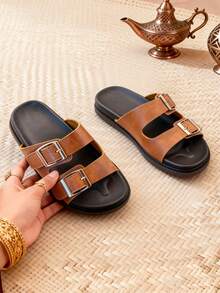 1 Pair Summer Kids Slippers, Children's Classic Retro Sandals, Soft Bottom Non-Slip Wear-Resistant, Unisex Boys And Girls, Suitable For Banquets, Gatherings, Parties, Weddings, Vacations - Brown - View 1