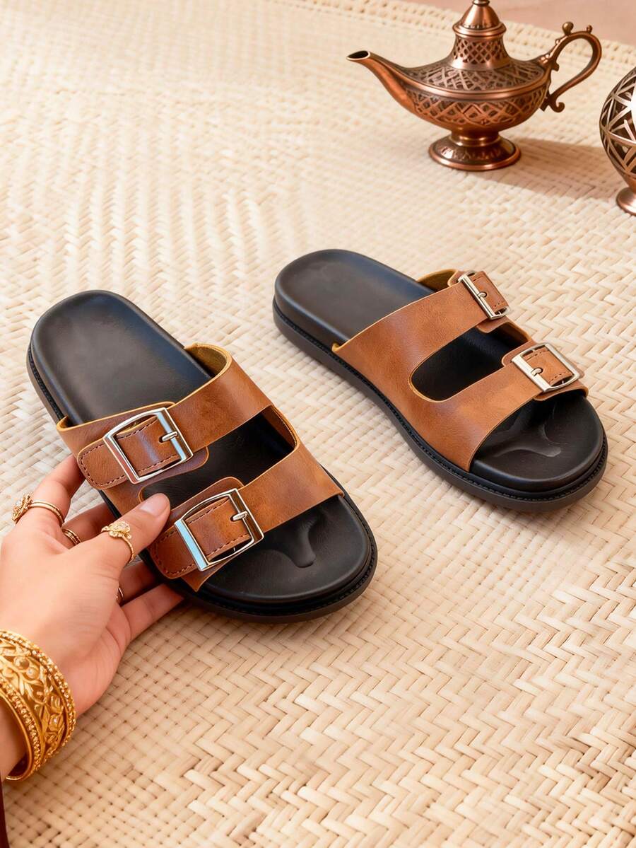 1 Pair Summer Kids Slippers, Children's Classic Retro Sandals, Soft Bottom Non-Slip Wear-Resistant, Unisex Boys And Girls, Suitable For Banquets, Gatherings, Parties, Weddings, Vacations - Brown - View 1