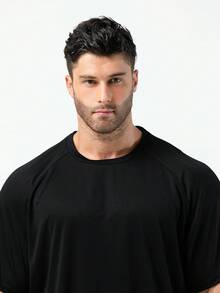 Plus Size Men's Breathable Quick-Dry Sports T-Shirt - Black - View 8