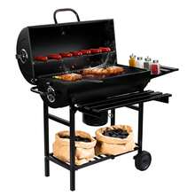ZZYIBO Asador de Carbon Premium Tipo Barril, con Termómetro y Mesa Lateral Frontal, Ideal para Jardín o Patio, Diseño Portátil con Ruedas. - Negro - Ver 10