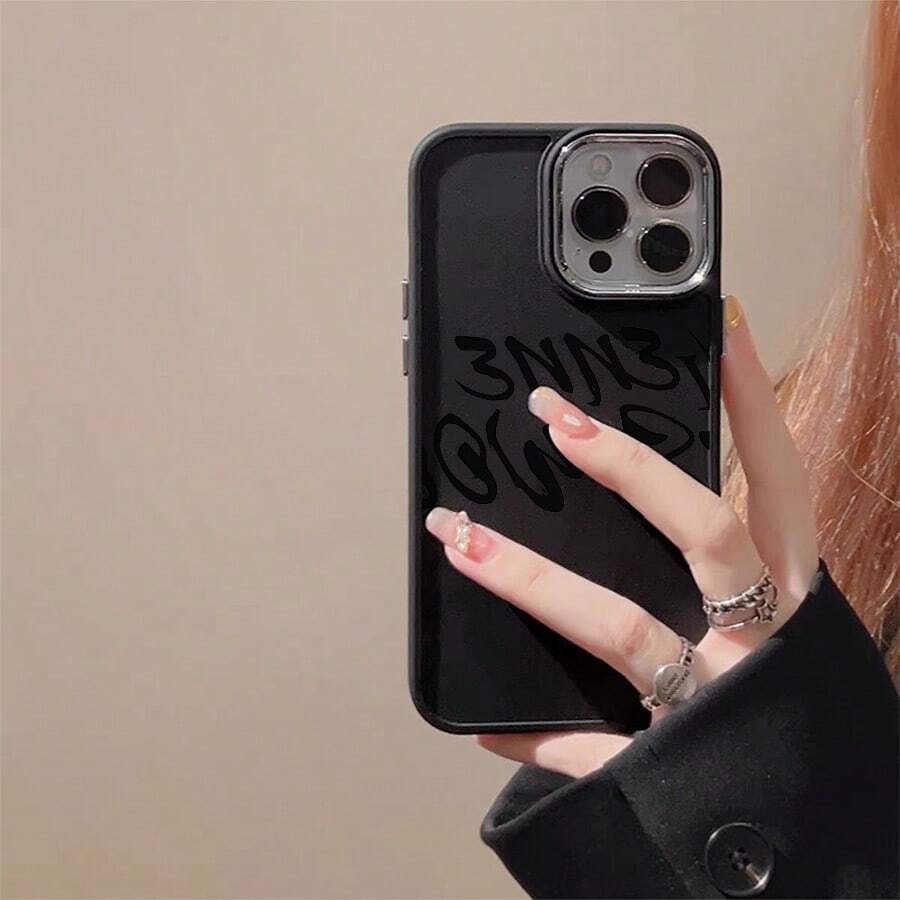 Resistente a quedas STUDIO UV impressão silicone macio plating metálico Capinha Capa Para Apple i p h o n e 11 12 13 14 15 16 17 pro max 14 15 16 PLUS 17 AIR x xr xs max anti-impacto design minimalista protetora minimalista antiarranhões que se encaixa perfeitamente cases P6971 - Preto - Visão 1