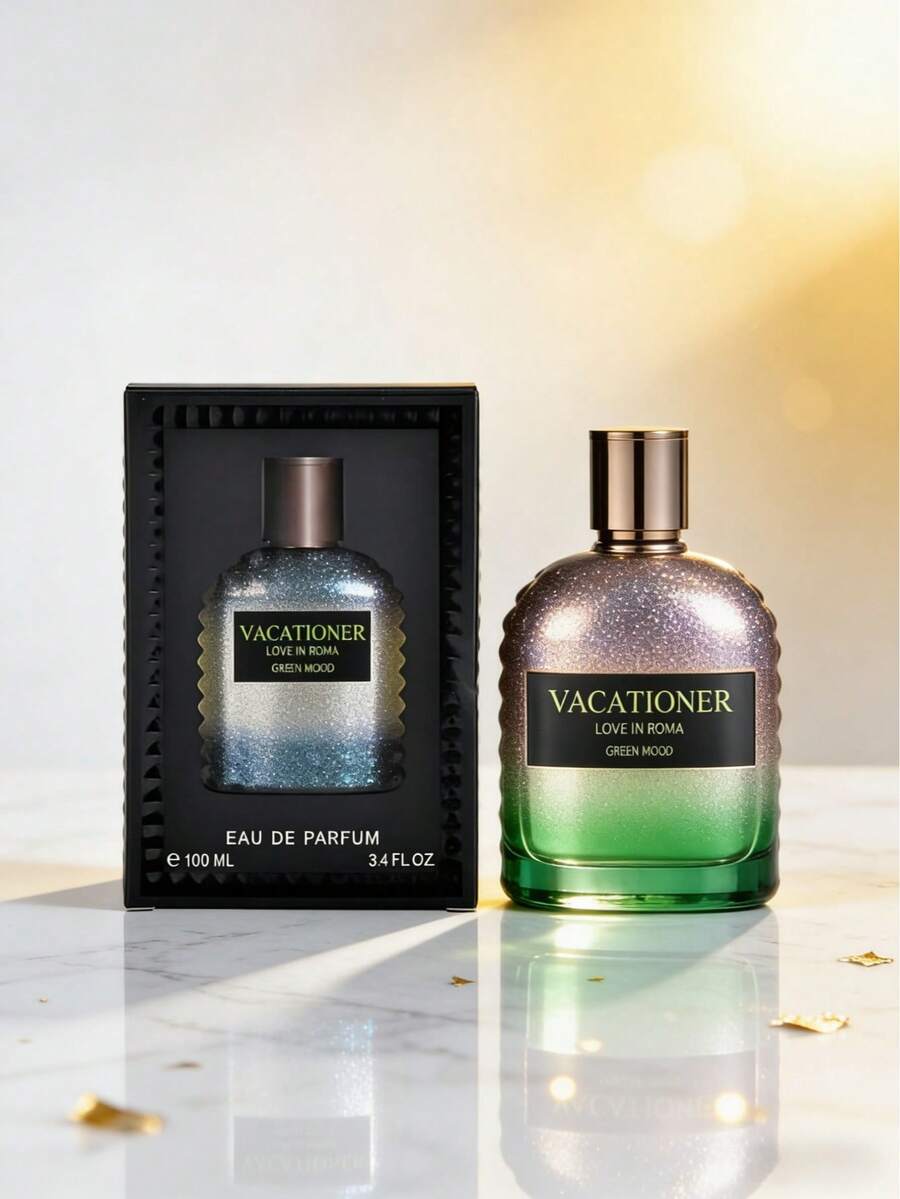 Vacationer Love in Roma Green Mood – Perfume de 100 ml unisex, con notas cítricas y amaderadas, ideal para personalidades frescas y aventureras, perfecto para uso diario, oficina y escapadas de fin de semana, con diseño verde artístico, aroma fresco y exótico. Regalo perfecto para Navidad, cumpleaños y Día del Amor - Dulce - Ver 1