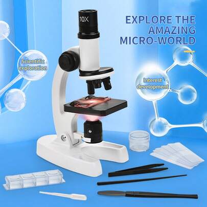 Wissenschafts-Erkundungs-Mikroskop-Experimentierkasten für Kinder ab 3 Jahren, enthält Mikroskopkörper, Experimentiertools (Pinzette/Nadeln), Objektträger, unterstützt mikroskopische Beobachtung und fördert wissenschaftliche Neugier, tolles Wissenschaftsgeschenk zum Geburtstag/Kindertag