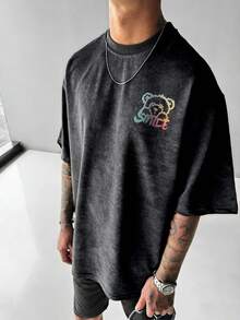 Zrgoth Men's Casual Versatile Simple Printed Element Short Sleeve T-Shirt - Black - View 4