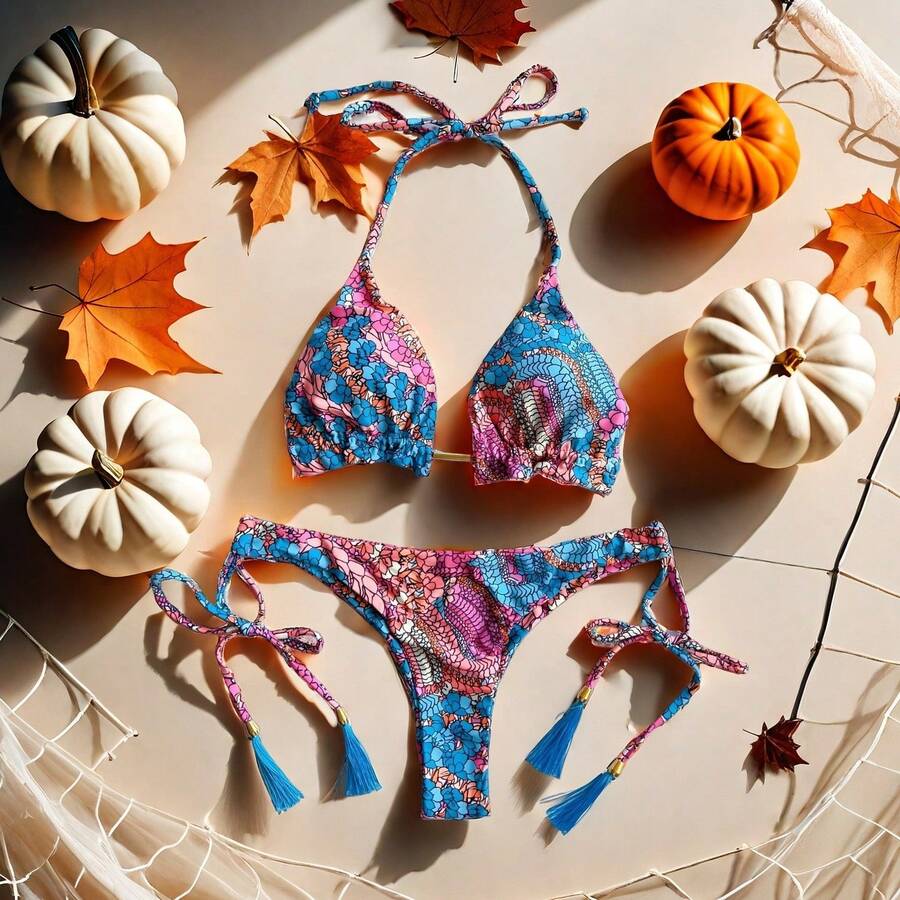 Printed Fringed Bikini Set Summer - Multicolor - View 1