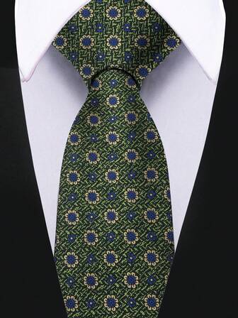 ZONFAZ 1 pieza Corbata de moda empresarial para hombres con estampado floral verde de 7.5cm, adecuada para bodas, reuniones, fiestas y uso diario
