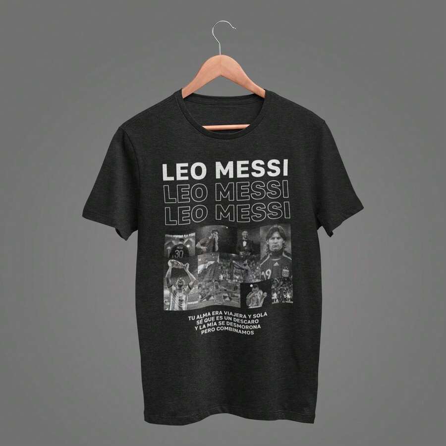 Leo Mesi Retro Graphic Tee Soccer Legend Fan Shirt - Black - View 1