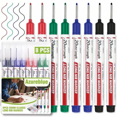 8pcs Long Nib Marking Pens - Oil-Based Quick-Dry Ink, Durable PPSU Plastic & Metal Construction With Ergonomic Grip, For Deep Hole Marking For Carpentry, Ceramic Tile, Bathroom Installation, Woodworking Tools, Ppsu Construction, Painting