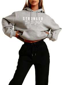 2026 LC Women's Casual- 'Stronger Than The Storm' Letter Print Hoodie, White, Loose Fit With Pockets, Perfect Autumn And Winter, Comfortable Clothing |   Loose Fit Hoodie |   Casual Daily Wear Pants, Halloween Costumes, Thanksgiving Clothing, Hoodie Autumn And Winter,Plus Size Fall Clothes, Sweatshirt, Fall Clothes Women - 灰色 - 查看 11