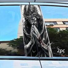 2 Stück Jesus Gebet Muster Vinyl Aufkleber, Auto Türsäulen Schutzaufkleber - B-Säule, einfach anzubringen und abzureißen, UV-beständig, wasserfest und kratzfest Auto Dekorationsaufkleber