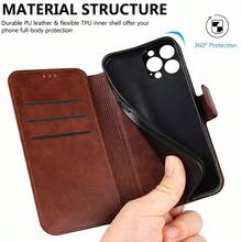 Three Kinds Of Chrysanthemums Patterned Magnetic Flip-Style Card Holder Phone Case Is Made Of Leather And Is Compatible With IPhone 17/17 Pro Max/17 Air/16/15/14/13/12/11. It's An Ideal Gift For Christmas, New Year's, Valentine's Day, And Easter, And Perfect For Boyfriends, Girlfriends, And Family. - 黑色 - 查看 6