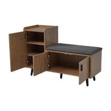 Modern Shoe Bench/Shoe Chest/Seat With Three Storage Doors, Asymmetrical Metal Handles And Multiple Storage Levels – Dimensions: W100/D34/H69 Cm - Warna alami - View 10