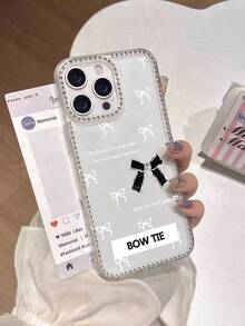 1pc Rhinestone Transparent Edged Sequined Bow Shockproof Cute Full Coverage TPU Quality Material Phone Case Compatible With Iphone 13 14 15 Pro Max 16 16 Pro 16 Pro Max 16 Plus 17 17 Pro 17 Pro Max 17 Air, 11 12 Pro Max, X XR XS Max, 7, 16 Plus, 13 Mini, 12 Mini, 11 Pro Max, 14 Pro, 14 Plus, 15 Plus