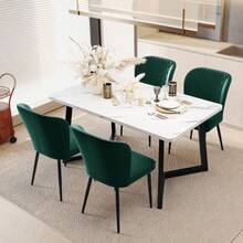 Dining Chair (2 Pcs), Dark Green, Upholstered Designer Chair With Backrest, Velvet Seat, Metal Frame - Green 1 - View 3