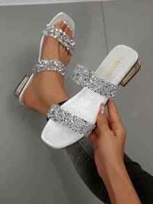 Dép xăng đan đế bằng nữ kiểu mới năm 2025, dép hở mũi thường ngày. - Bạc - Xem 1