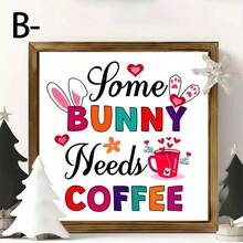 Easter Egg Rabbit Wooden Sign, Fun Desktop Decoration, Festive Kitchen Decor, Home Living Room Ornament, Creative Office Desk Slogan Decoration, Decorative Signs And Plaques - Wood Panel Painting - View 3