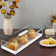 1pc Elegant Acrylic Cake Stand With Transparent Cover - Multifunctional Rectangular Dessert Display Tray, Suitable For Parties, Weddings And Home Use