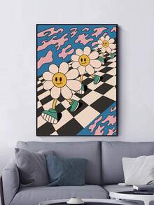 1pc Abstract Pattern Flower & Face Design Frameless Home Decor Painting,Wall Art,Canvas,Poster Gifts Birthday Graduation - Multicolor - View 12
