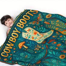 Retro Western Cowboy Theme, Cowboy Boots, Cowboy Hats, Cacti, Feather Design Patterns, Modern Home Style,Super Soft Flannel Printed  Blanket,As Birthday Gifts, Family, Wedding, Souvenir Blankets, Polyester Blankets Suitable For All Seasons, Washable, Machine Washable, Lightweight, Breathable, Comfortable, Warm, Unique, 280gsm For Him, Her Personalized Ideal Gifts For Her, Him, Family, Boyfriend, Girlfriend, Father, Family, Mother, Lover, Daughter, Son, Grandfather, Grandmother, Teacher,Doctor, Nurse,Friend, Classmate, Pet.Perfect Nap, Camping, Travel, Home, Daily Life, Office Decoration, Birthday, Anniversary, Valentine's Day, Thanksgiving, Graduation Season,Christmas, Halloween, Mother's Day, Father's Day, Wedding, New Year Gifts ,Sofa,Bed,Car,Bedroom,Living Room,Office,  Outdoor Camping, Beach,Wall Decoration - 多色30 - 查看 4