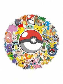 pokemon 50张卡通贴纸，可爱口袋妖怪旋律，DIY手工笔记本电脑装饰贴纸，送给儿童和女孩的礼物 - 黃色 - 查看 4