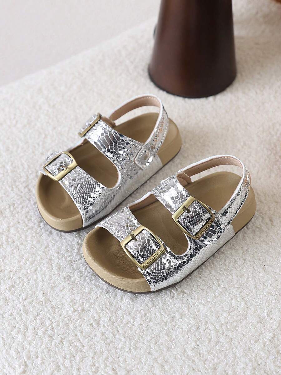 1 Pair Kids' Open Toe Sandals, Versatile Summer Casual Beach Shoes For Boys And Girls - Silver - View 1