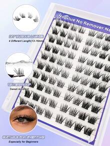 80pcs C-Curl Self-Adhesive False Eyelashes, 13-16mm, Natural Cat Eye Makeup Effect, Pre-Glued, Single Strand Delicate, DIY Elegant Makeup - Black - View 7