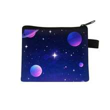 Nueva Monedero con Estampado de Serie Espacial - Bolsa Portátil para Tarjetas, Monedas y Llaves, Material de Poliéster, Paquete de Pieza Única - Multicolor - Ver 8