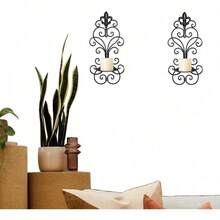 Set Of 2 Wall Sconces Candle Holders Metal Wall Decoration Hanging Wall Mounted Candle Sconces For Home Decor Bedroom Dining Room, Antique Gold - 古董黑-1 - 查看 5