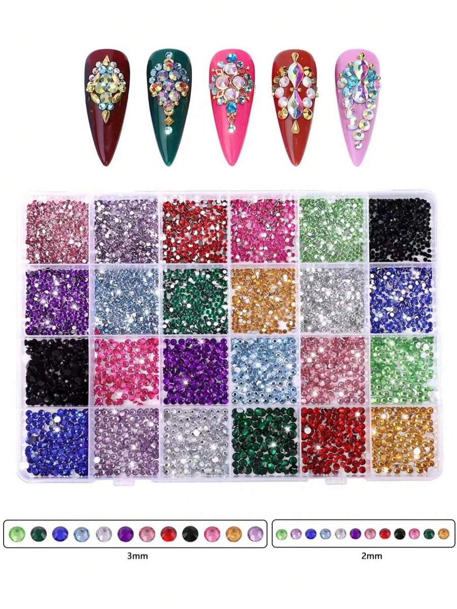 3500pcs 2-3mm Multi-Size Jelly Resin Rhinestones, Suitable For Sparkling Crafts. Flat Bottom Gem Stones Decorations For Nails, Face/Eye Makeup, Cups, Bottles, DIY Handicrafts, Clothing, Shoes, Phones Nail Supplies Nail Gems - Multicolor - View 1