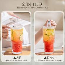 1pc 26oz Glass Cup With Handle And Lid, Large Capacity Iced Coffee Cup With Straw, Modern Glass Cup, Suitable For Hot And Cold Drinks, Reusable Smoothie And Tea Cup - Multicolor - View 6