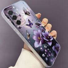 Funda de Teléfono de Mariposa Flor Morada Compatible con Samsung Galaxy A03S A04 A05S A06 A07 A13 A14 A15 A16 5G A17 A21S A22 A23 A24 A25 A26 A32 A34 A35 A36 A50 A52 A53 A54 A55 A56 A73 S21 Ultra S22 Plus S23+ S24 FE S25 Funda de TPU Suave Versátil de Moda, Duradera, Antigolpes, Transparente y Protectora - Multicolor - Ver 10