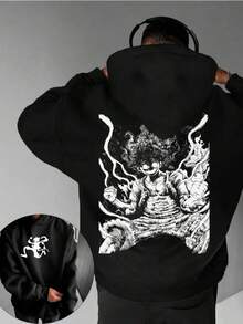 Men's Anime Hoodie Otaku Chic Manga Majesty Realm Fandom Flair Geek Groove Streetwear Sweatshirt Casual Cool Hip Hop Fashion Hooded Jacket For Anime Fans And Cosplay Enthusiasts - 黑色 - 查看 6
