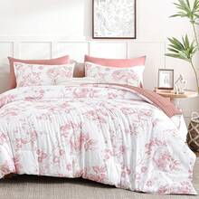 Luxudecor Floral King Comforter Set 7 Pieces Bed In A Bag, Pink Rose Romantic Flower Bed Set, Soft Reversible Comforter With Sheet Set 104"X90" Home Decor Room Decor Bedroom Decor Bed Comforter Set Mothers Day Gift Wedding Decorations. - 粉紅色-1273 - 查看 8