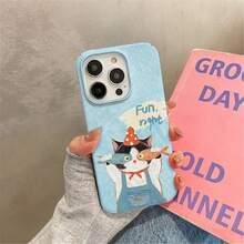 Cute kitty & dried-fish  17 Pro Max case, unisex for 14/16/13/15/12/11/XS/XR/8 Plus – full-coverage premium TPU film shell - Neblina azul - Ver 2