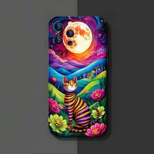 1PC Phone Case ,  Colorful Cat Moon Landscape Flowers , Stylish Phone Case, Phone Decoration, All-around Lens Protection, Creative Small Gift, Funny Gift for Boys and Girls - Negro - Ver 3