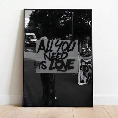 1幅“你只需要爱”复古黑白帆布画，励志海报，标志性音乐摄影装饰画，适用于厨房、酒吧、餐厅或派对空间，房间装饰，送给她的礼物，可选择无框或有框。