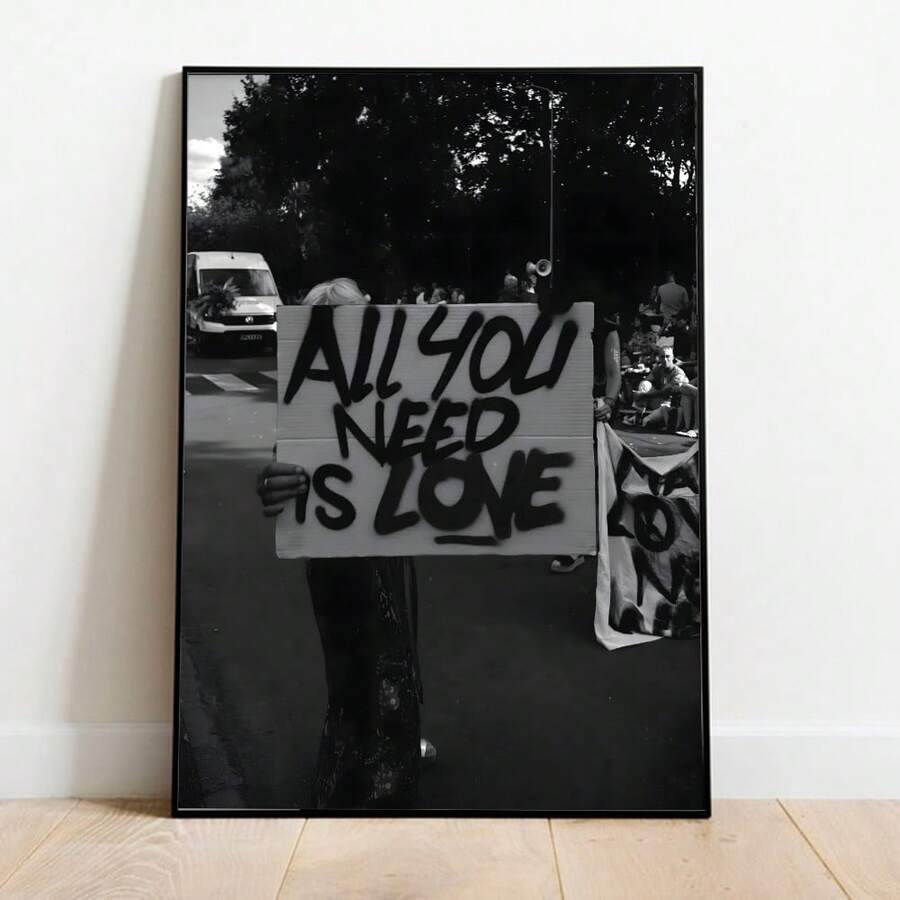 1幅“你只需要爱”复古黑白帆布画，励志海报，标志性音乐摄影装饰画，适用于厨房、酒吧、餐厅或派对空间，房间装饰，送给她的礼物，可选择无框或有框。