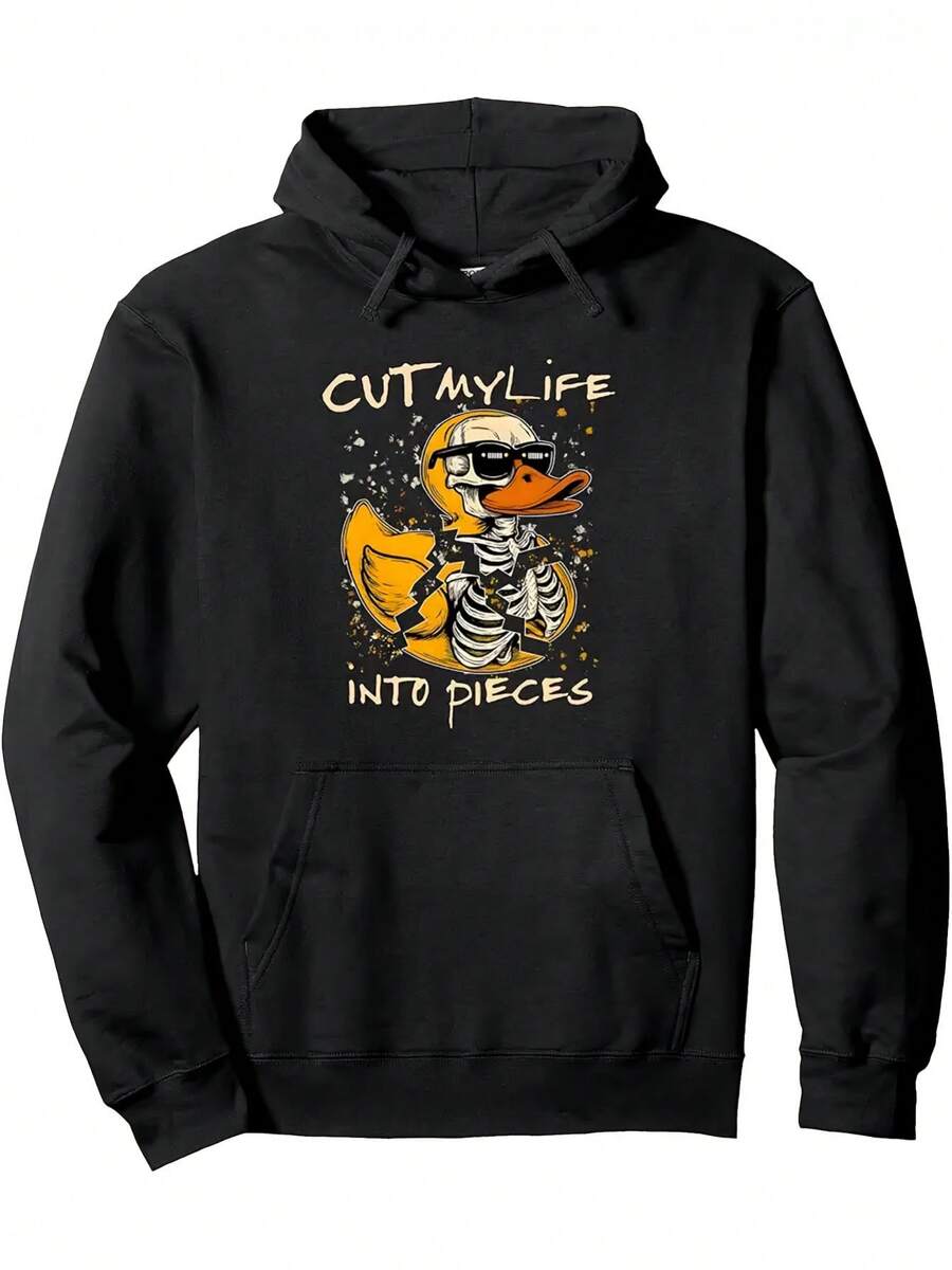 Men'S Funny Creepy Rubber Duck Skull Horror Meme Hoodie | "Cut My Life Into Pieces" Graphic Pullover Sweatshirt With Pocket, Casual Hooded, Humorous Skeleton Duck Design & Meme Culture Apparel, Perfect For Fall/Winter 5MEF - 白色 - 查看 1