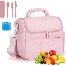 Bolsas de almuerzo aisladas para mujer,Bonita lonchera acolchada,Bolsa de Almuerzo de Gran Capacidad con Cristales Hielo y Cubiertos, para Trabajo Escuela Picnic Viajes Camping (Rosa),37332645 - Multicolor - Ver 1