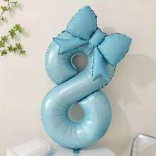 3pcs/Set Includes Blue Number Balloons & Blue Bowknot Balloons Mixed Balloon Set, Suitable For Birthday Party, Gathering Decoration, Anniversary Celebration, Holiday Celebration, Backdrop Decoration, Outdoor Party Atmosphere Creation And Photography Decoration - Blue - View 13
