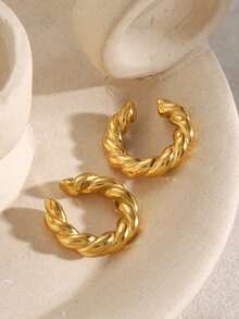 2 pezzi Orecchini a cerchio aperto a forma di C in lega, minimalisti e alla moda per le donne - Dorato - Visualizzare 6