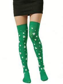 Meias de Joelho do Dia de São Patrício Trevo Meias Longas Meias Engraçadas Femininas, Meias de Joelho Verdes com Trevo Dia de São Patrício Meias Listradas para Festa, Meias de Fantasia, Meias de Festa - Multicolorido - Visão 7